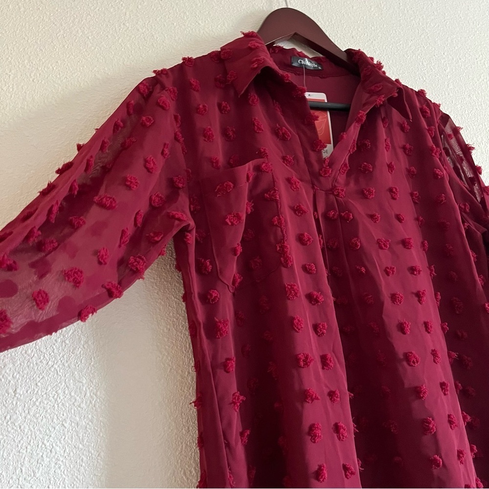 NWT Chic Style Size Small Burgundy Red 3/4 Sleeve Shift Dress - Picture 9 of 9